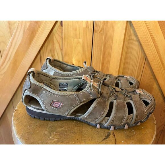Skechers Shoes - Skechers Womens Brown Leather Closed Toe Walking Sandals Washable Size 10